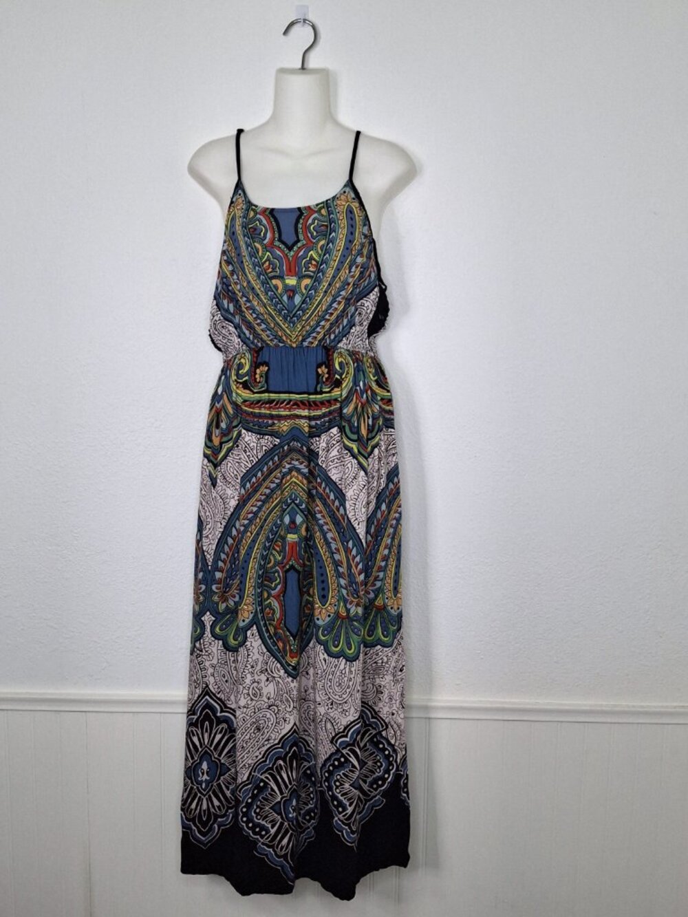 Angie Maxi Dress Sz M Strappy Colorful Boho Festival Sundress Hippie